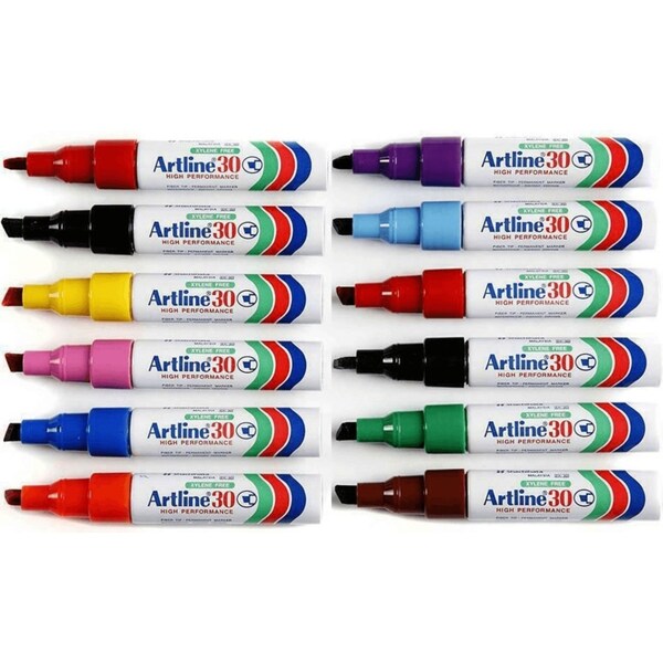 Artline 30 Mini Permanent Marker Chisel Tip 5mm Assorted Colours Box 12