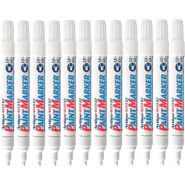 Artline 409 Paint Marker Chisel Tip 4mm White Box 12