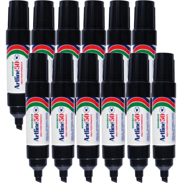 Artline 50 Permanent Marker 6mm Chisel Tip Black Box 12
