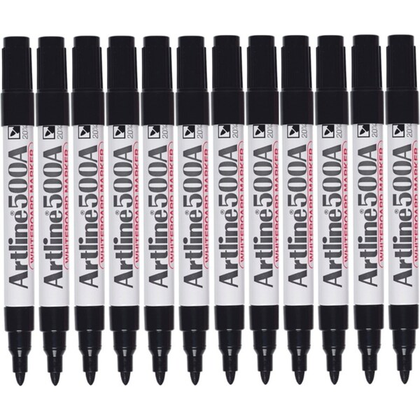 Artline 500A Whiteboard Marker 2mm Bullet Tip Black Box 12