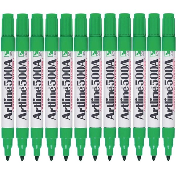 Artline 500A Whiteboard Marker 2mm Bullet Tip Green Box 12