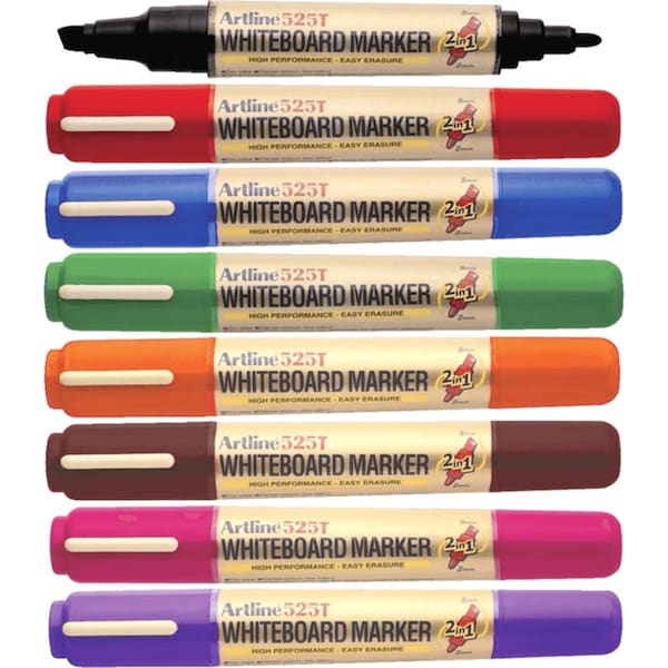 Artline 525T Whiteboard Markers Dual Nib Assorted Colours Wallet 8