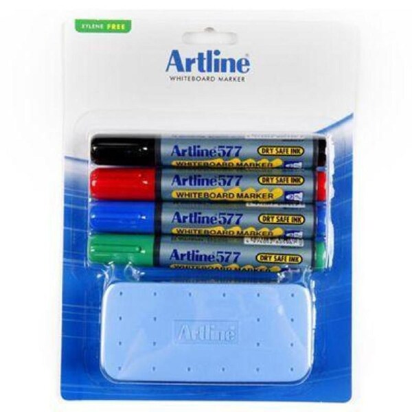 Artline 577 Whiteboard Marker 2mm Bullet Assorted And Eraser Starter Kit