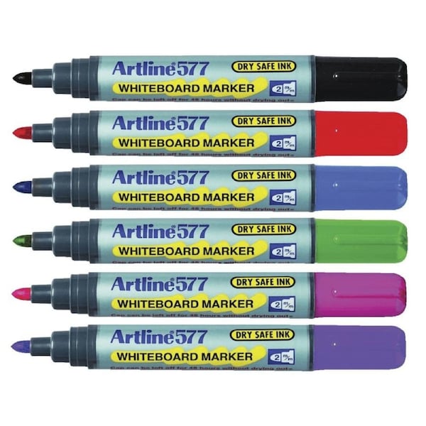 Artline 577 Whiteboard Marker 2mm Bullet Assorted Colours Wallet 6