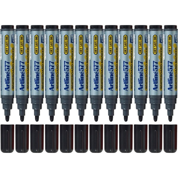 Artline 577 Whiteboard Marker 2mm Bullet Black Box 12 Bulk