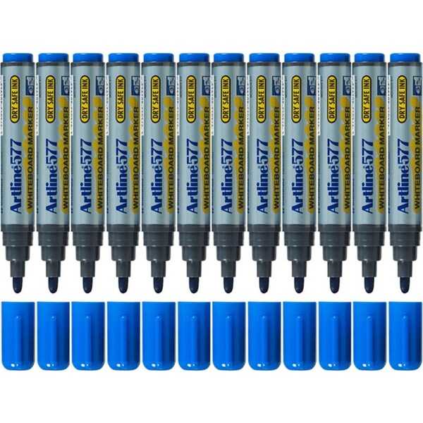 Artline 577 Whiteboard Marker 2mm Bullet Tip Blue Box 12 Bulk