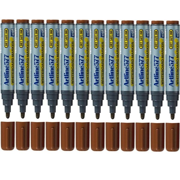 Artline 577 Whiteboard Marker 2 Bullet Tip Brown Box 12 Bulk