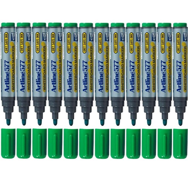 Artline 577 Whiteboard Marker 2mm Bullet Tip Green Box 12 Bulk