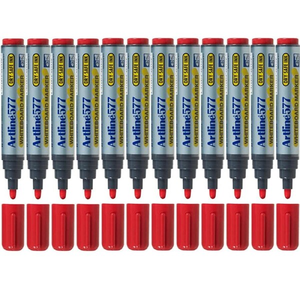 Artline 577 Whiteboard Marker 2mm Bullet Tip Red Box 12 Bulk