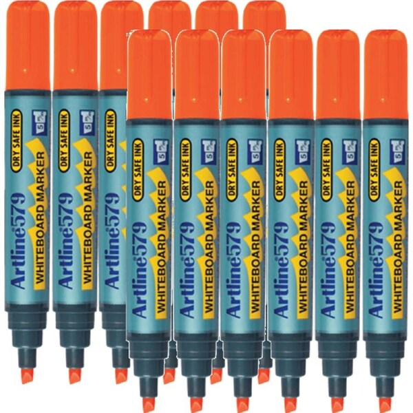 Artline 579 Whiteboard Marker 5mm Chisel Tip Orange Box 12