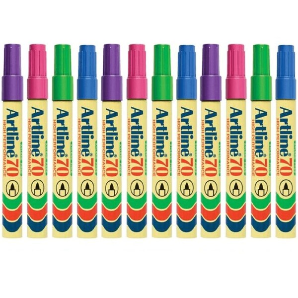 Artline 70 Permanent Marker 1.5mm Bullet Tip Brights Assorted Colours Box 12