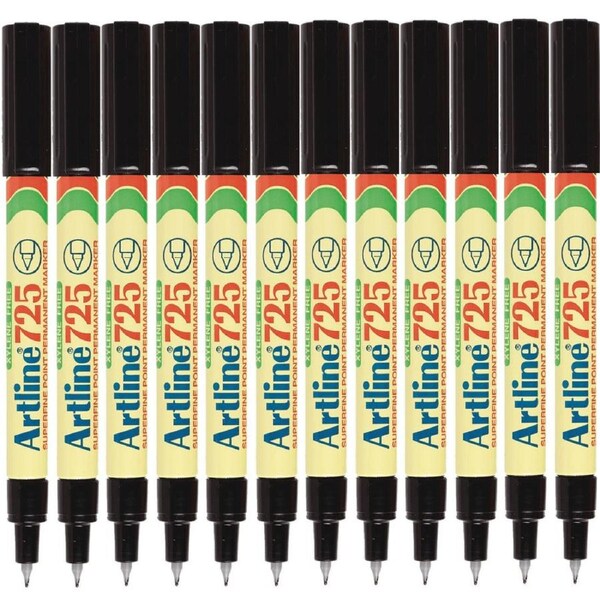 Artline 725 Permanent Marker 0.4mm Fine Tip Black Box 12
