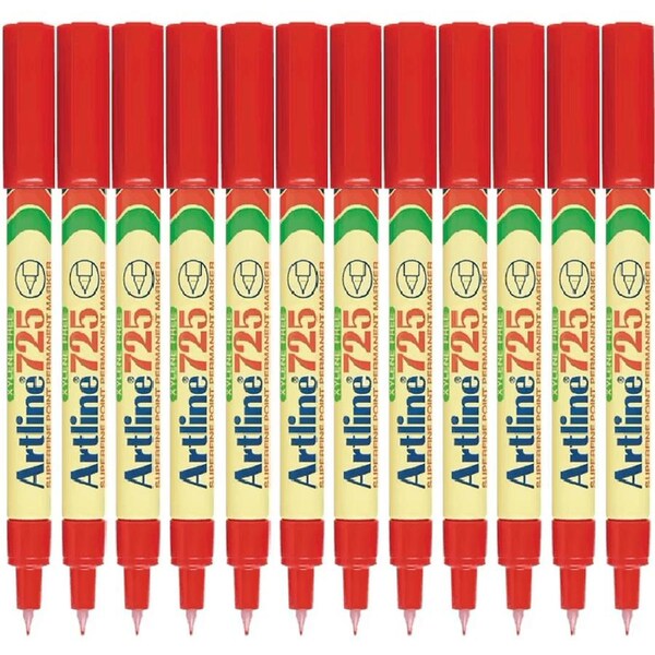 Artline 725 Permanent Marker 0.4mm Fine Tip Red Box 12