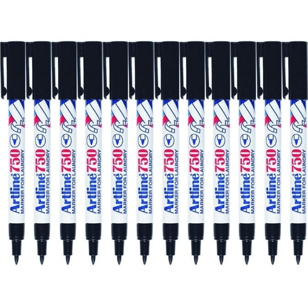 Artline 750 Laundry Fabric Permanent Marker 0.7mm Bullet Black Box 12