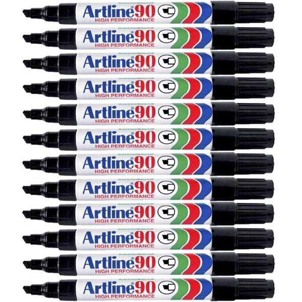 Artline 90 Permanent Marker Chisel Tip 2-5mm Black Box 12