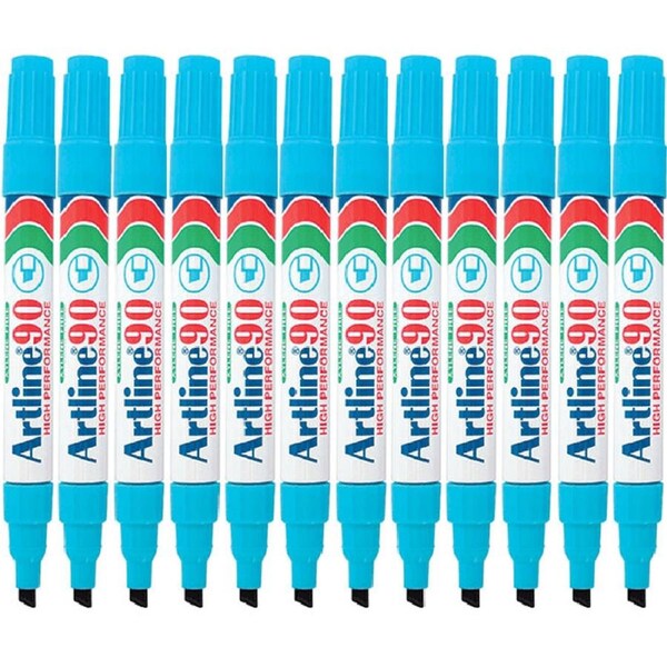 Artline 90 Permanent Marker Chisel Tip 2-5mm Light Sky Blue Box 12