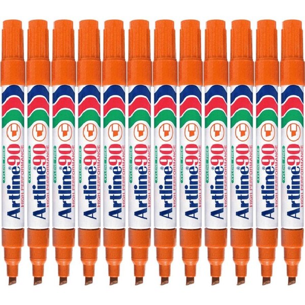 Artline 90 Permanent Marker Chisel Tip 2-5mm Orange Box 12