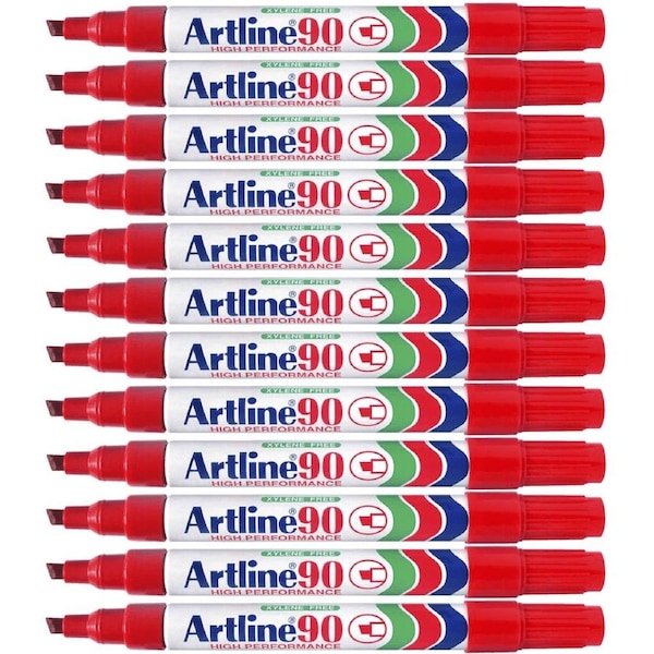 Artline 90 Permanent Marker Chisel Tip 2-5mm Red Box 12
