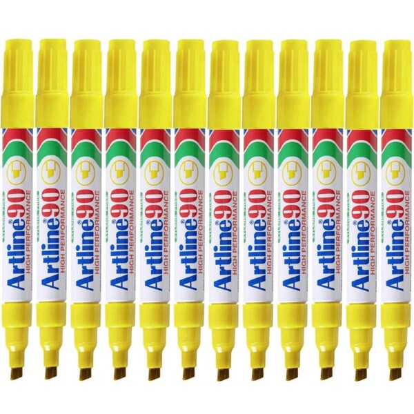 Artline 90 Permanent Marker Chisel Tip 2-5mm Yellow Box 12