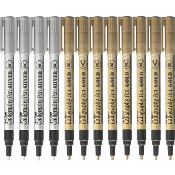 Artline 993 Calligraphy Pen 2.5 Metallic Gold/Silver Colours Box 12