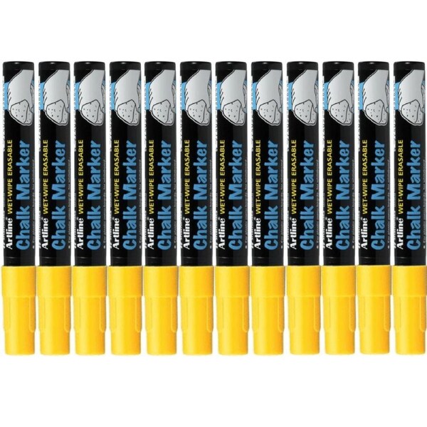 Artline Chalk Marker Bullet Tip 2mm Yellow Box 12