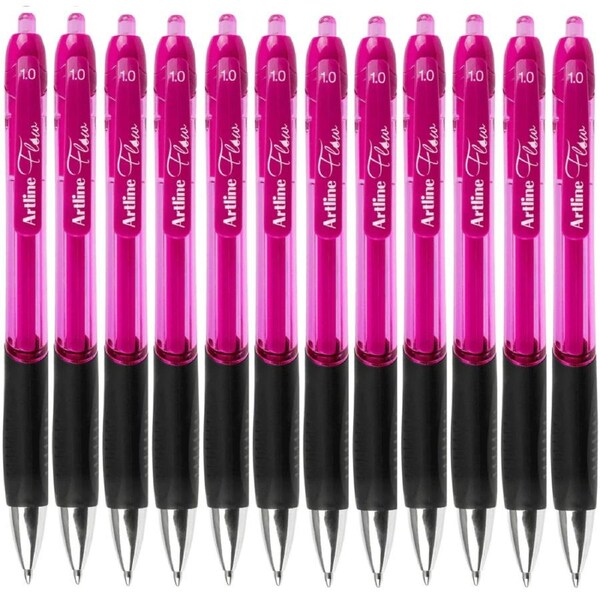 Artline Flow Retractable Ballpoint Pen Pink Box 12