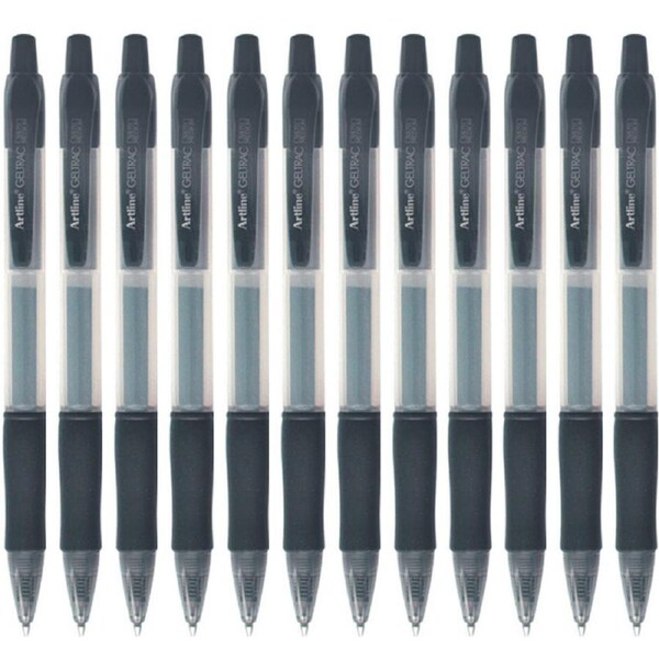 Artline GelTrac Gel Ink Pen 5570 Retractable 0.7mm Black Box 12