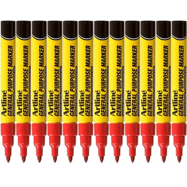 Artline General Purpose Permanent Marker Red Box 12