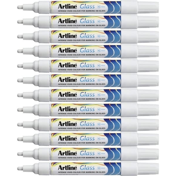 Artline Glass Marker Removable 2mm Bullet Tip White Box 12