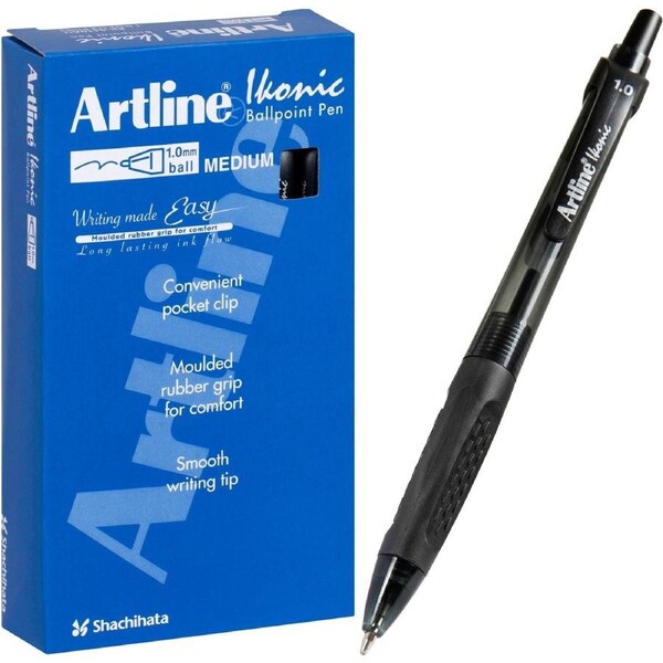 Artline Grip Retractable Ballpoint Pen Medium Black Box 12