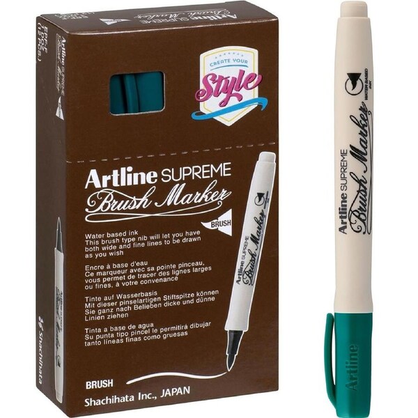 Artline Supreme Brush Marker Dark Green Box 12