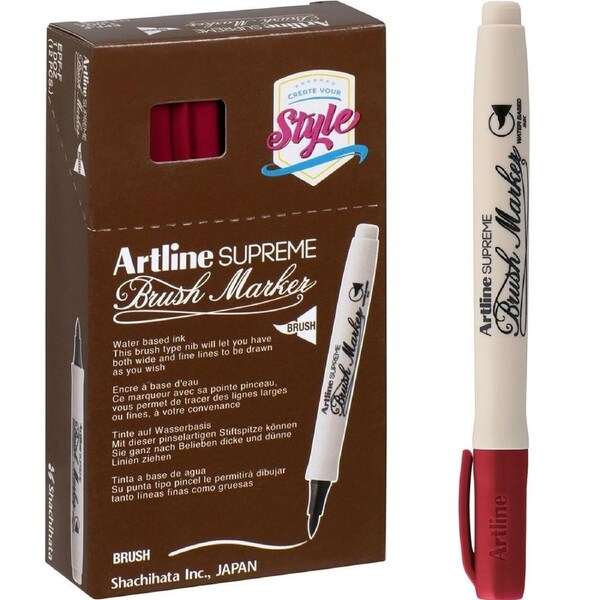 Artline Supreme Brush Marker Dark Red Box 12