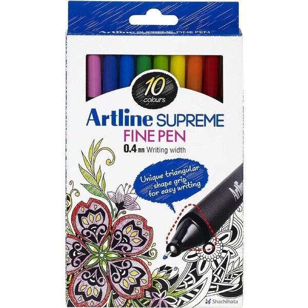 Artline Supreme Fineline Pens 0.4mm Assorted Colours Pack 10 Set