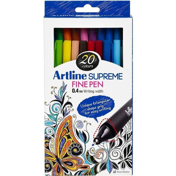 Artline Supreme Fineline Pen 0.4Mm Assorted Pack 20