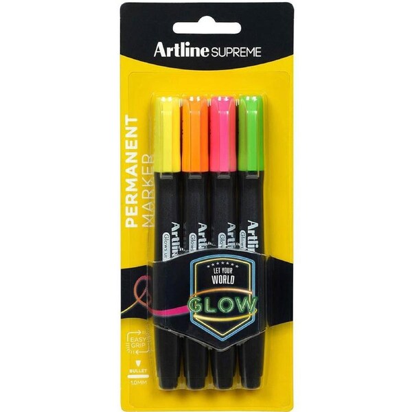 Artline Supreme Glow Marker Assorted Pack 4