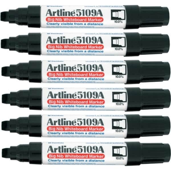 Artline Whiteboard Marker Big Nib 10mm Chisel Tip Black Box 6 5109A