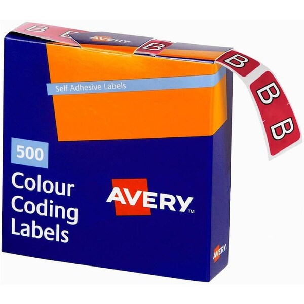 Avery 43202 Label Side Tab B Colour Code 25×38mm Magenta Pack 500