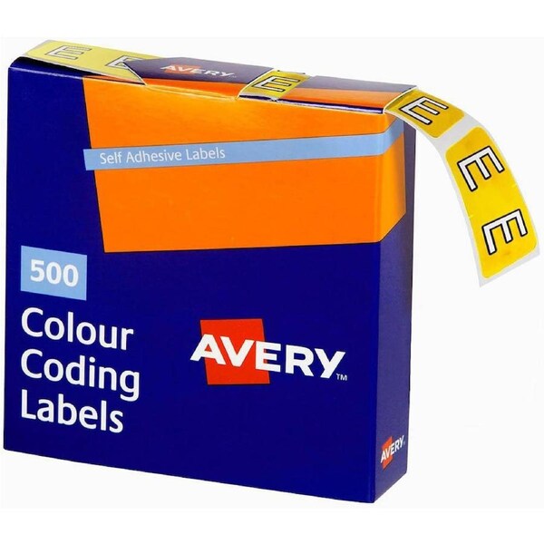 Avery 43205 Label Side Tab E Colour Code 25×38mm Yellow Pack 500