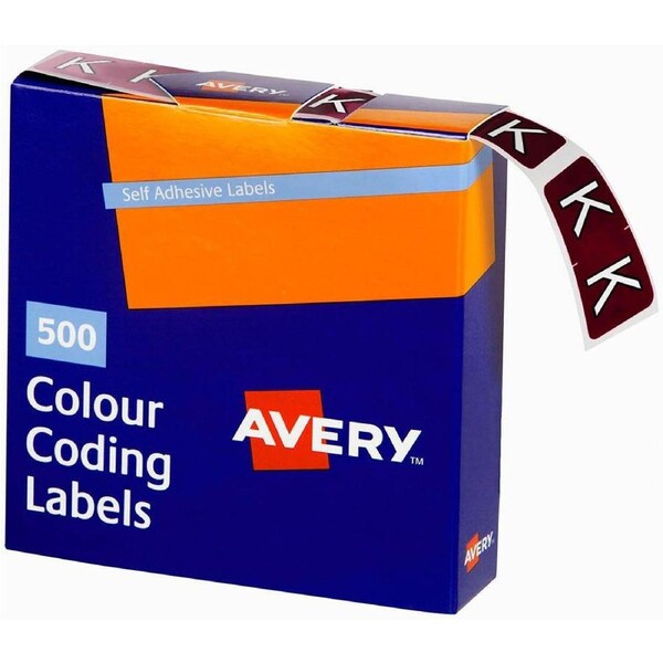 Avery 43211 Label Side Tab K Colour Code 25×38mm Brown Pack 500