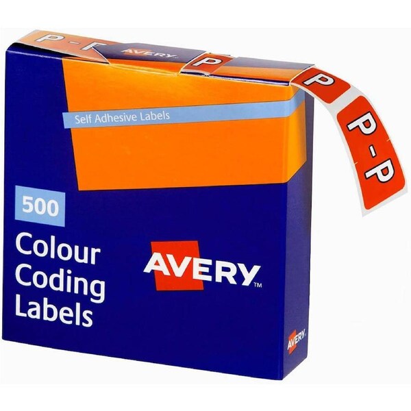 Avery 43216 Label Side Tab P Colour Code 25×38mm Dark Orange Pack 500