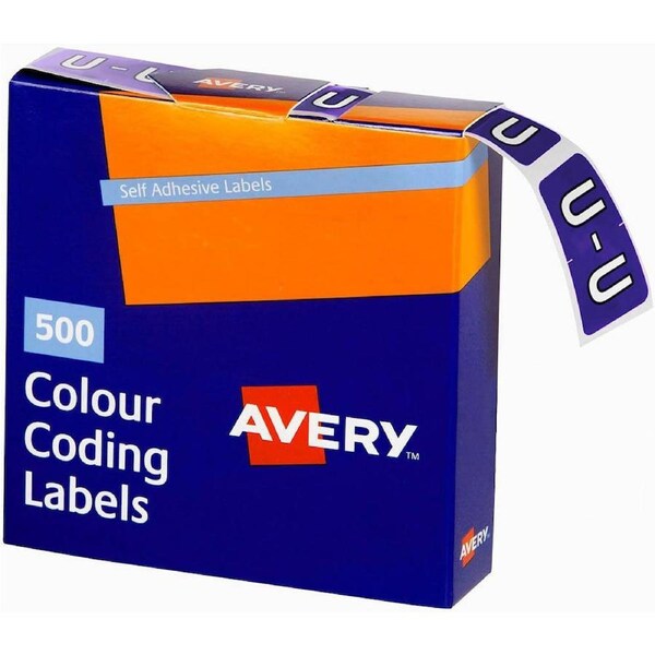 Avery 43221 Label Side Tab U Colour Code 25×38mm Purple Pack 500