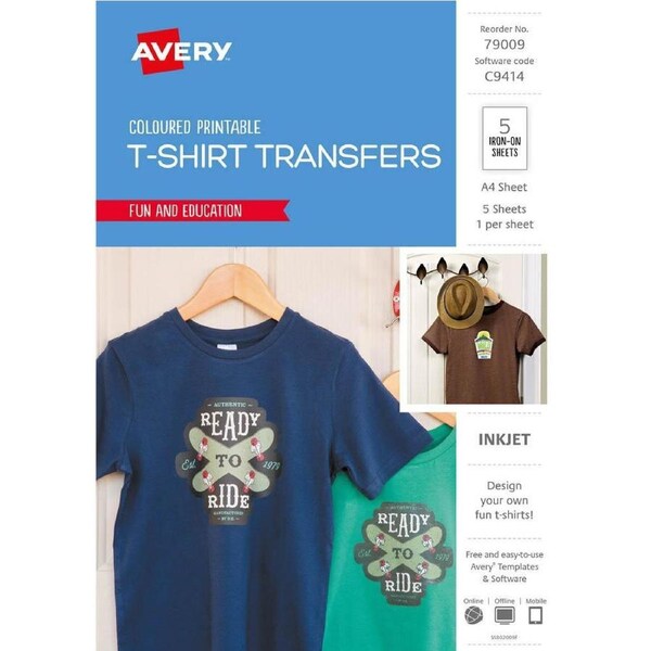 Avery 79009 C9414 Inspired T-Shirt Transfer A4 Colour Pack 5