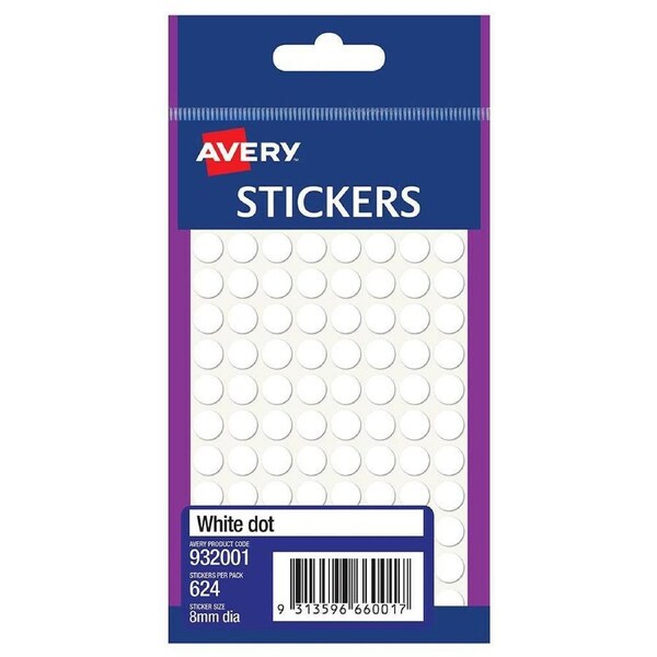 Avery 932001 Multi-Purpose Stickers Circle 8Mm White Pack 624