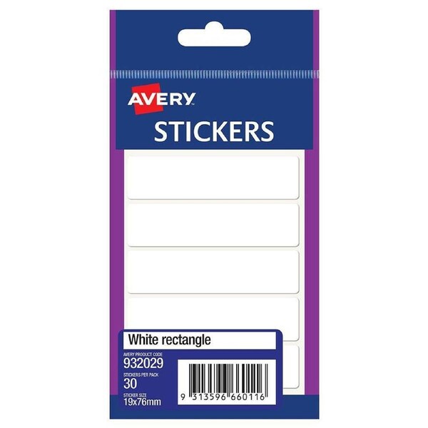 Avery 932029 Multi-Purpose Stickers Rectangle 76x19mm White Pack 30