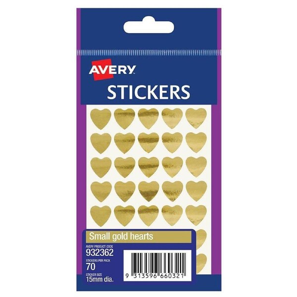 Avery 932362 Multi-Purpose Stickers Heart 15mm Gold Pack 70