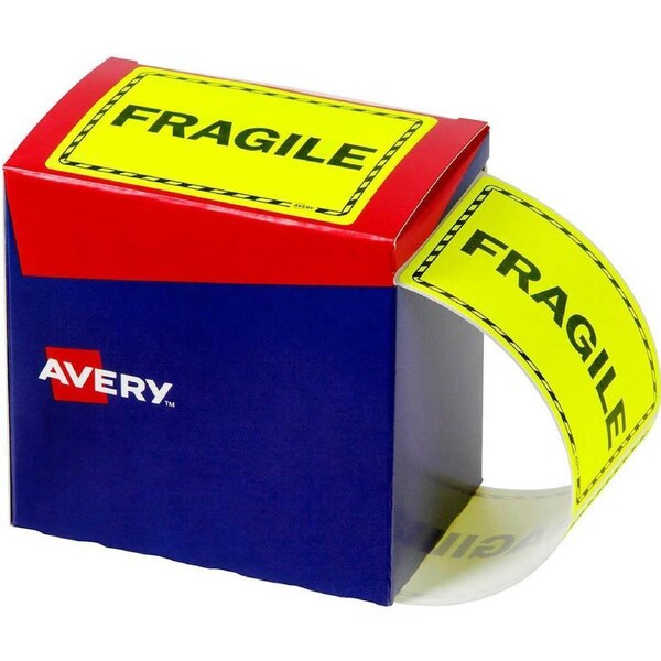 Avery 932602 Message Label Fragile 75×99.6mm Fluoro Yellow Pack 750