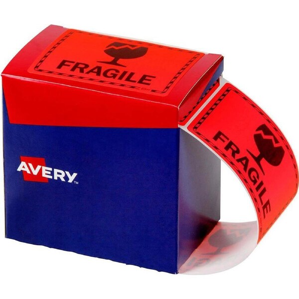 Avery 932603 Message Label Fragile 75×99.6mm Fluoro Orange Pack 750