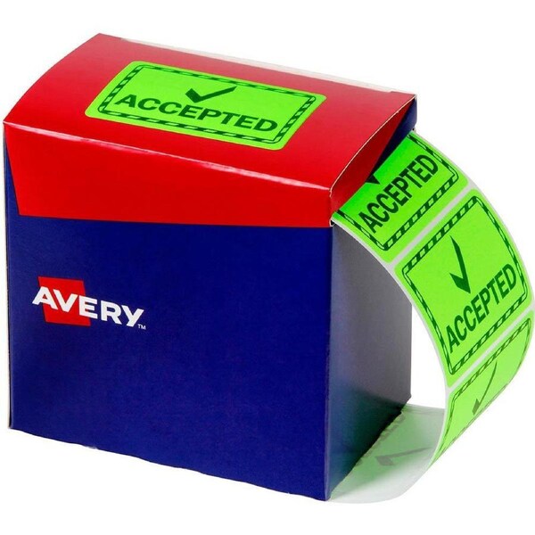 Avery 932620 Message Label Accepted 75×48.8mm Fluoro Green Pack 1500