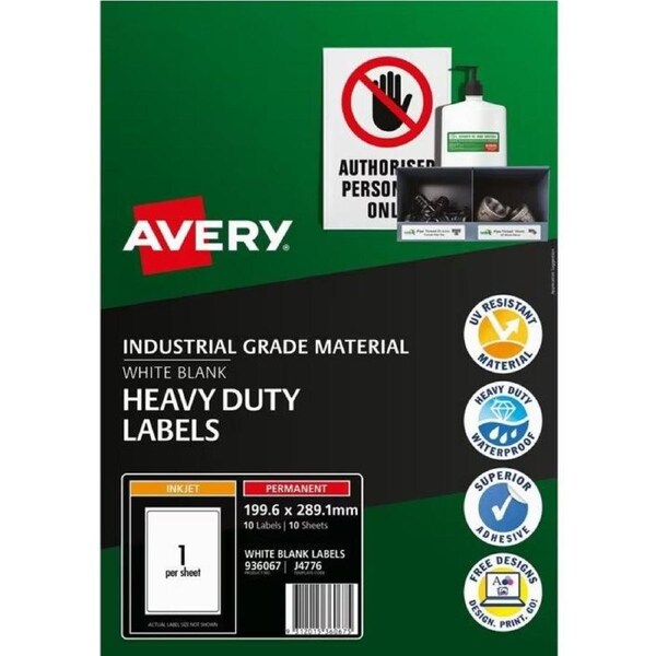 Avery 936067 J4776 Heavy Duty Inkjet Labels 1Up White Pack 10