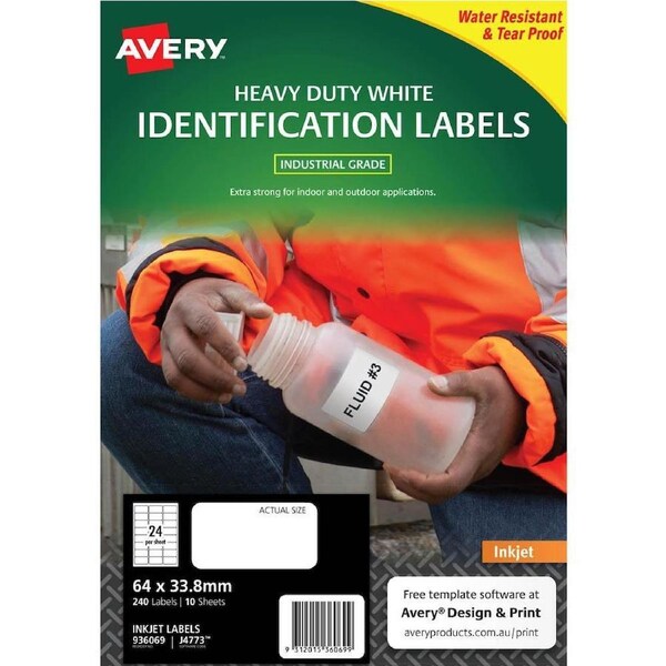Avery 936069 J4773 Heavy Duty Inkjet Labels 24up White Pack 10